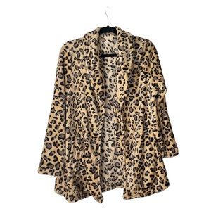 Faux Cheetah Print Large Collared Jacket with Pockets